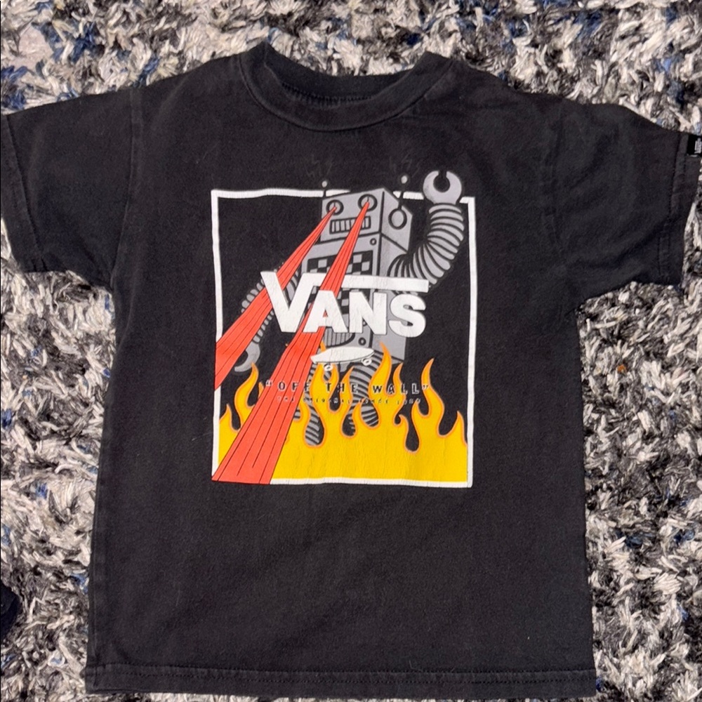 Vans Black and Red Short Sleeve Tee with Flame Graphic
